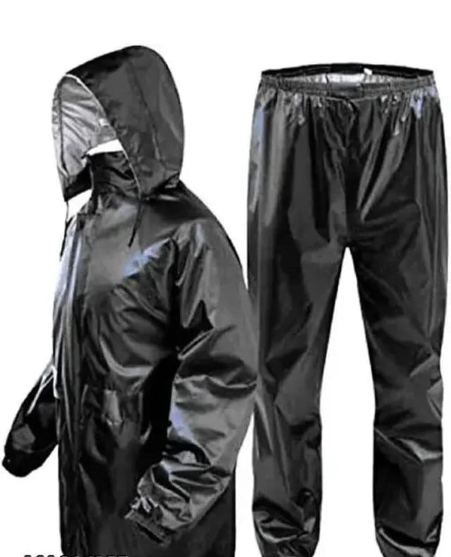 Polyester Solid Rainsuit for Men (Black, XL)